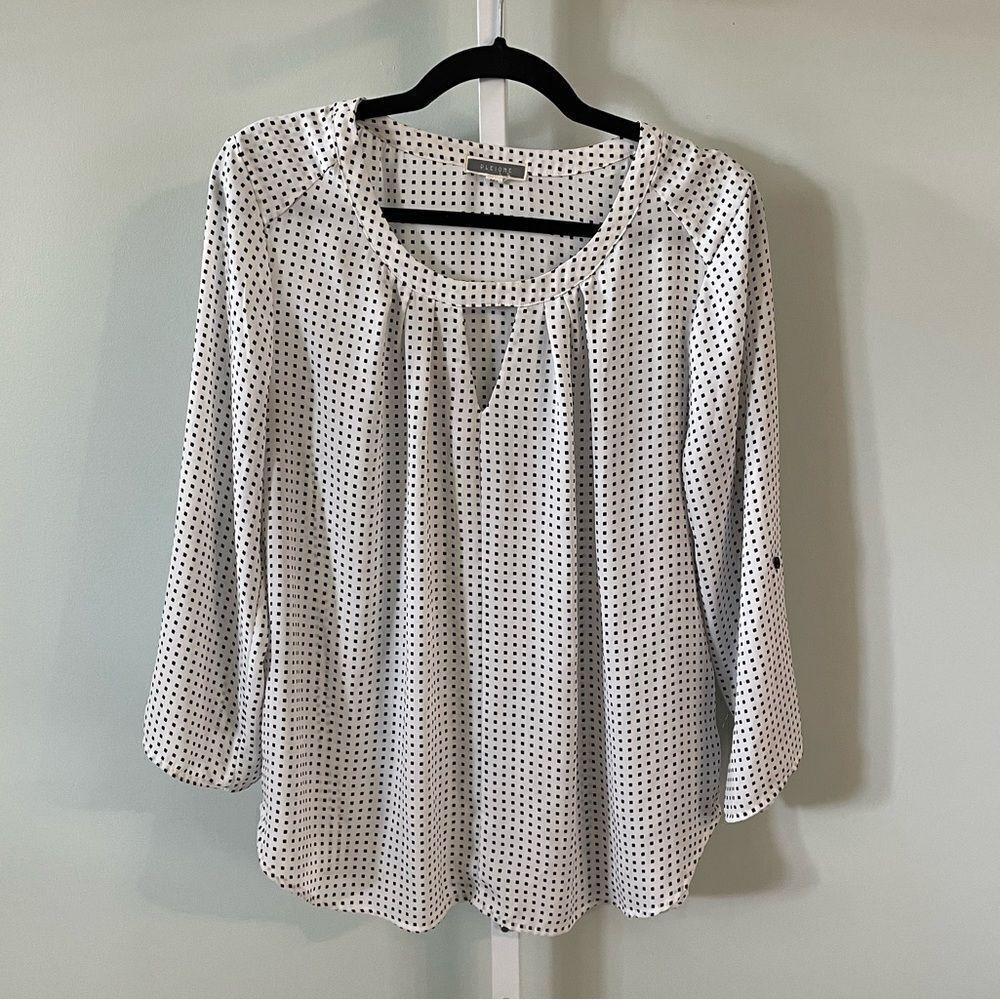 Pleione Black & White Semi Sheer Blouse